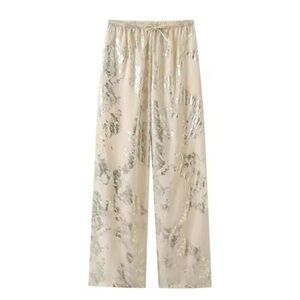 Zara printed gold foil wide leg pants - size M